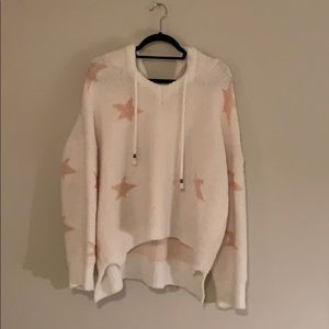 POL Clothing White Sweater Hoodie with Pink Stars